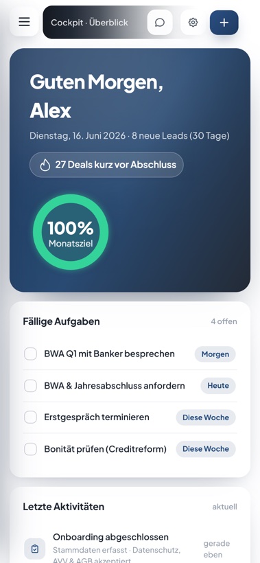 Cockpit in der mobilen App