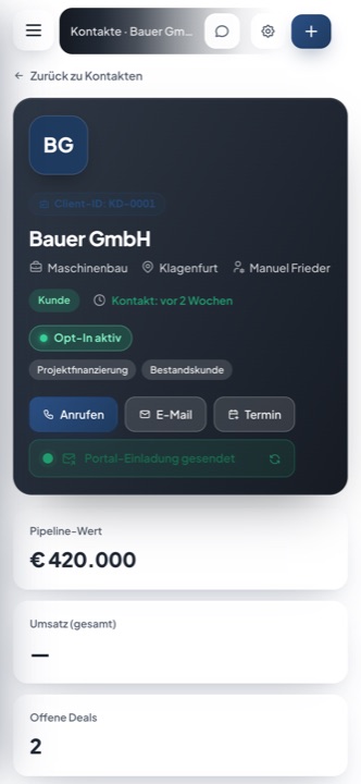 Kundenakte auf dem Handy