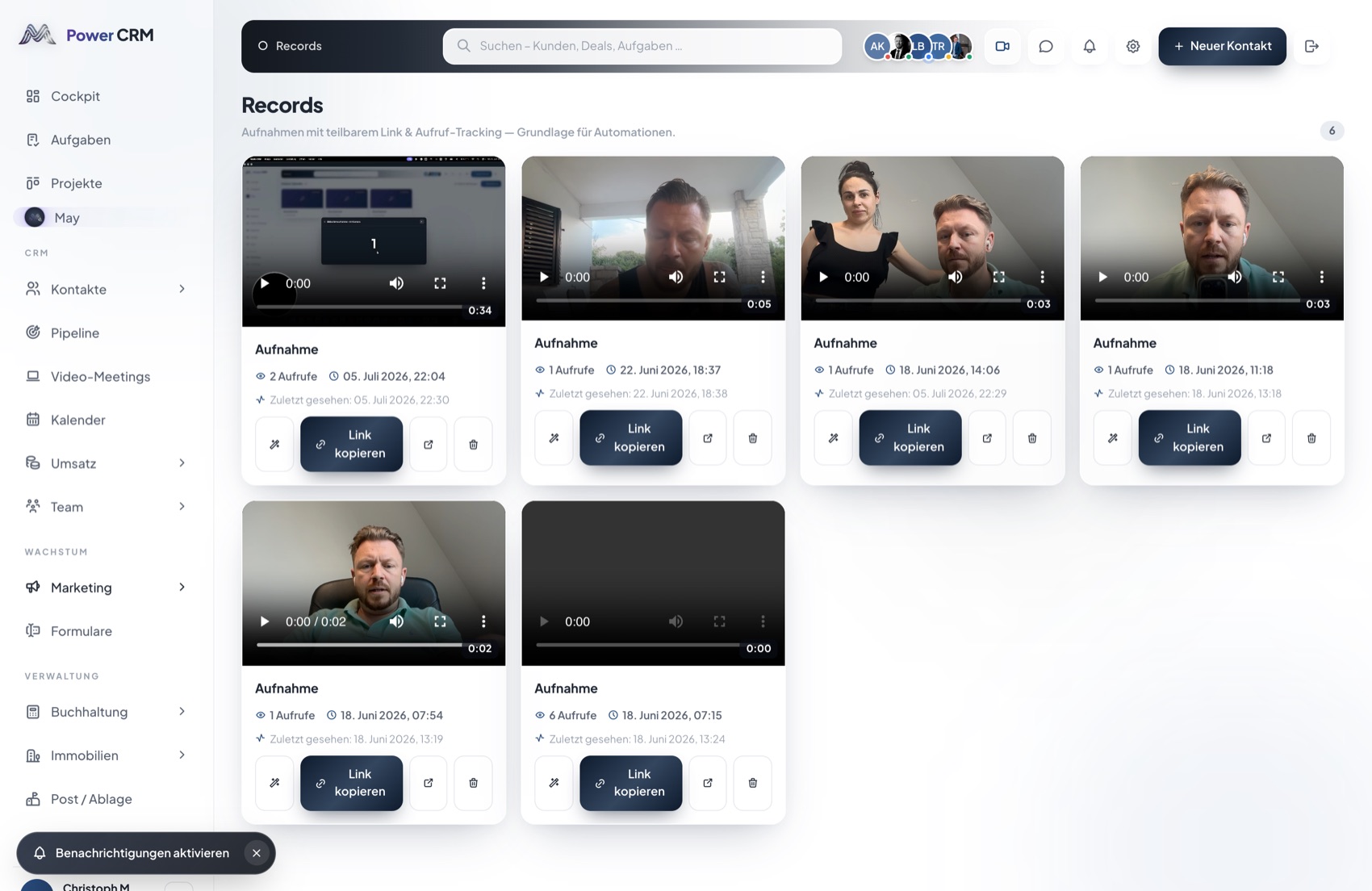 Aufnahmen und Live-Bilder im CRM
