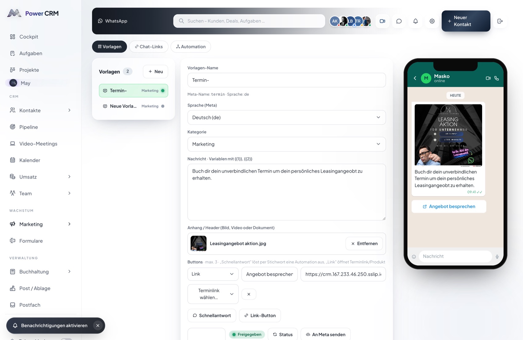 WhatsApp-Vorlagen im CRM
